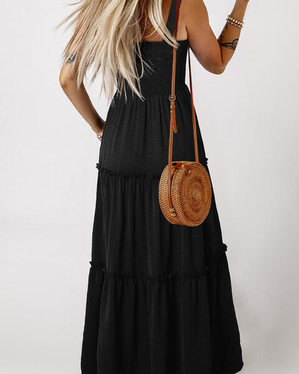 Smocked Sleeveless Square Neck Tiered Dress