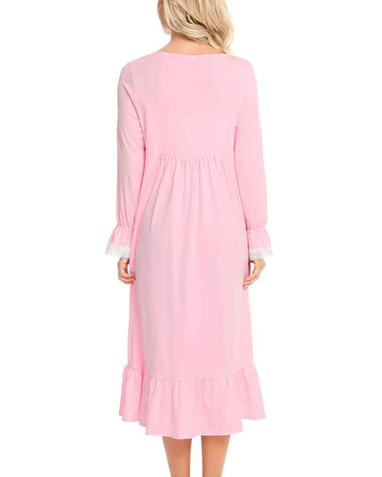 Lace Detail Square Neck Flounce Sleeve Night Dress
