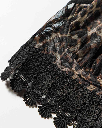 Leopard Spliced Lace Lingerie Set