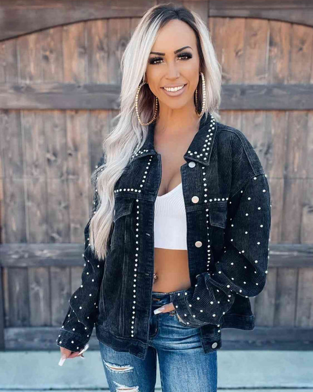 Studded Collared Neck Button Down Jacket