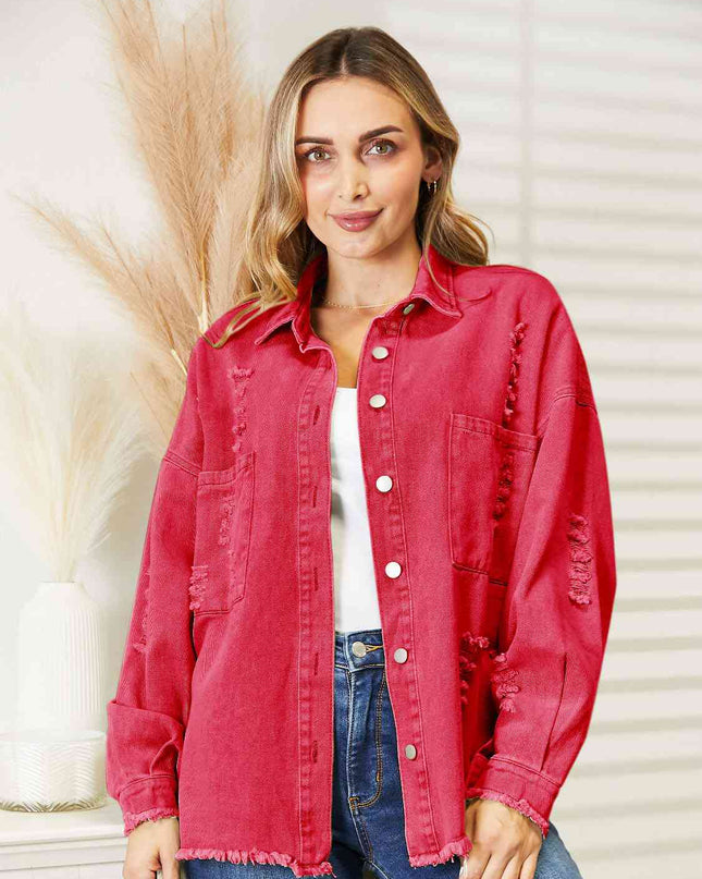 Distressed Raw Hem Denim Jacket