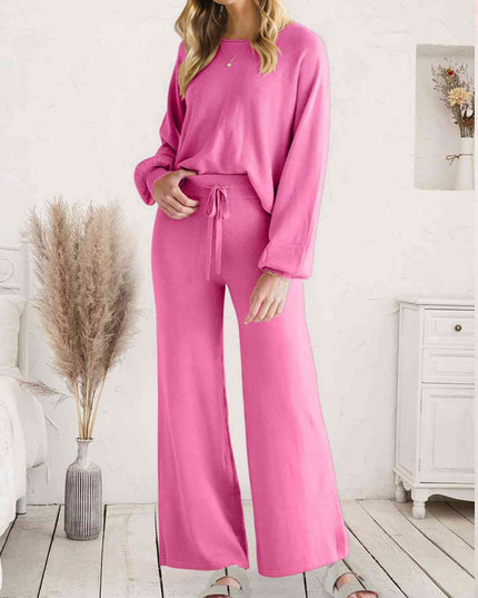Long Sleeve Lounge Top and Drawstring Pants Set