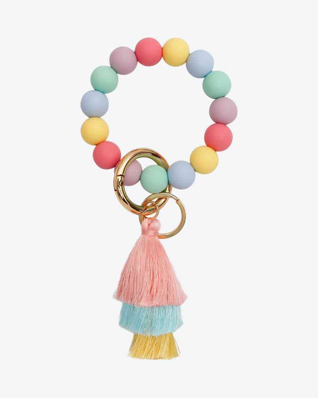 Silica Gel Bead Wristlet Keychain with Layered Tassels