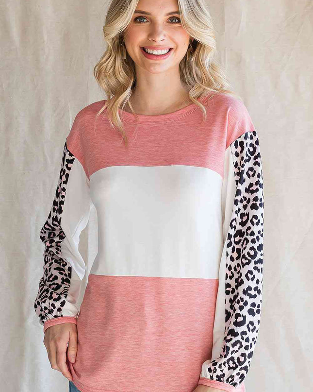 Leopard Color Block Top
