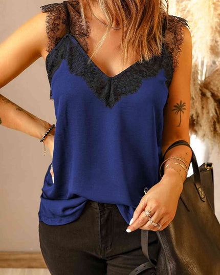Eyelash Trim Spliced Lace Tank