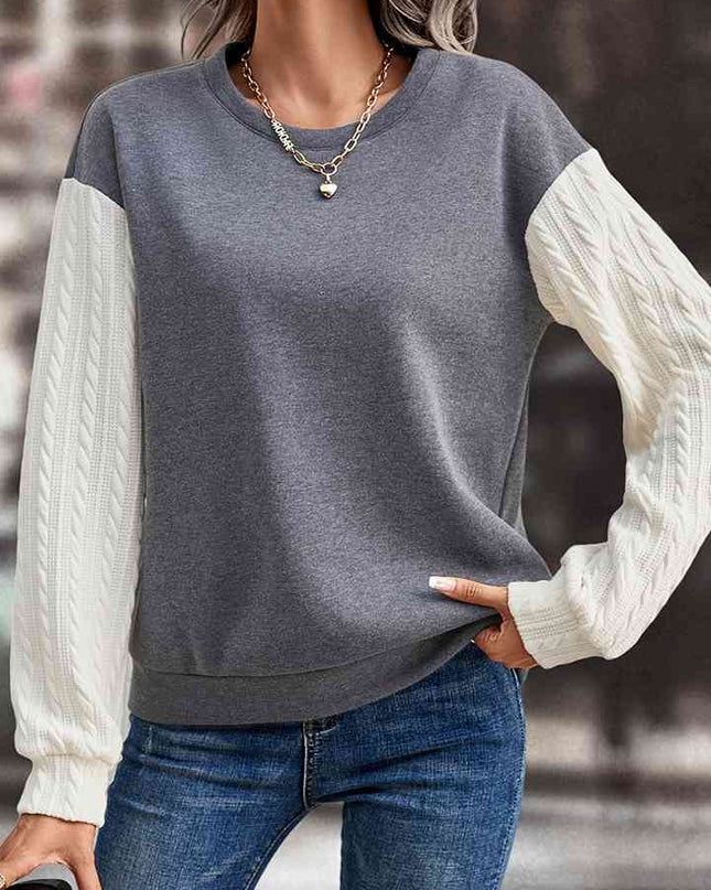 Contrast Round Neck Drop Shoulder Sweatshirt