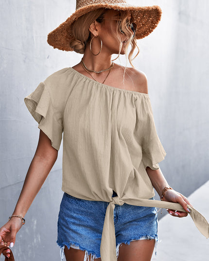 Flutter Sleeve Tie-Front Blouse