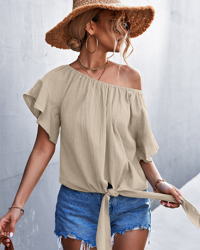 Flutter Sleeve Tie-Front Blouse