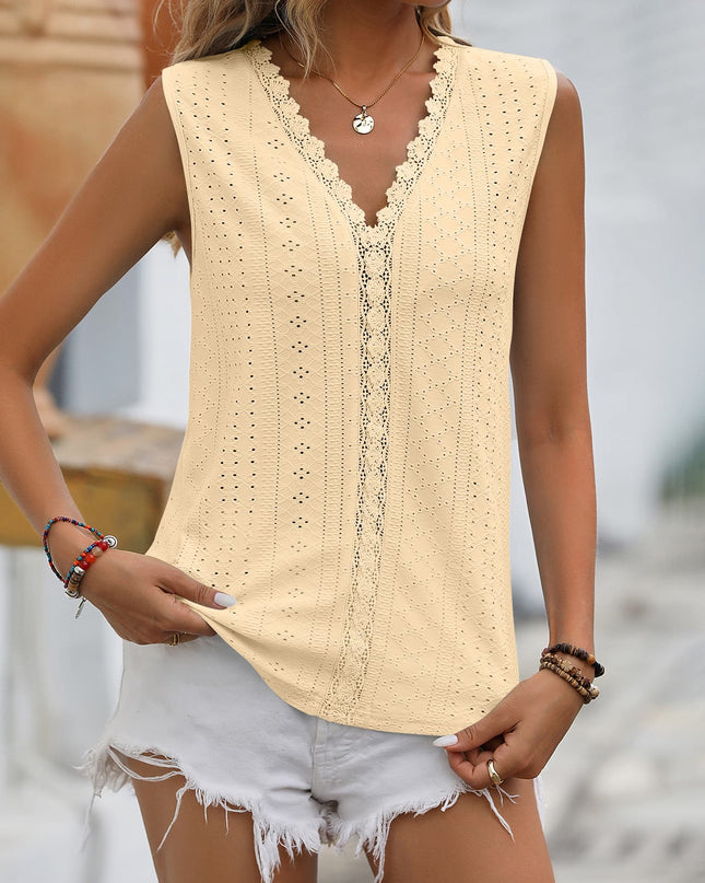 Spliced Lace V-Neck Sleeveless Tank