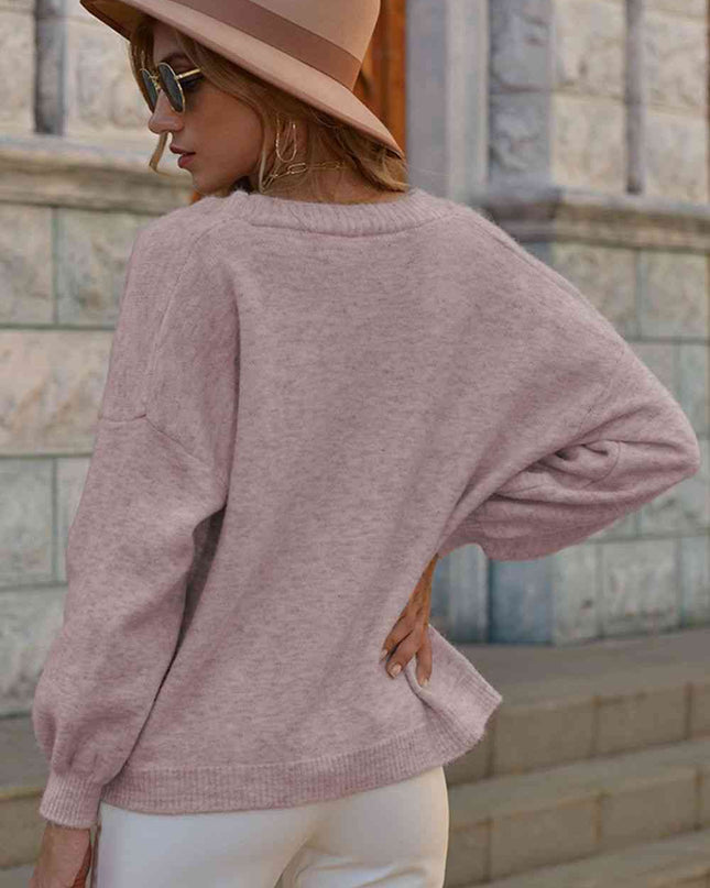 V-Neck Button-Down Dropped Shoulder Cardigan