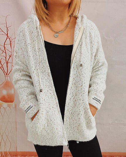 Zip Up Drawstring Long Sleeve Hooded Sweater