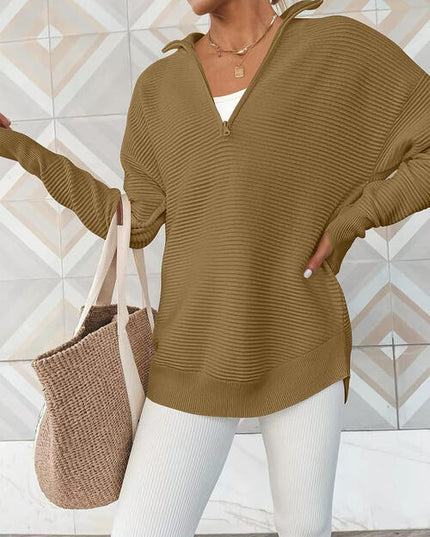 Half Zip Long Sleeve Knit Top