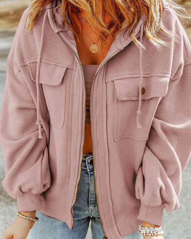 Zip-Up Drawstring Hooded Jacket