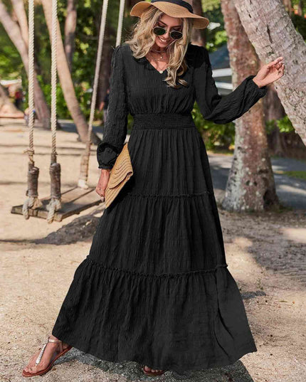 Smocked Waist V-Neck Maxi Dress