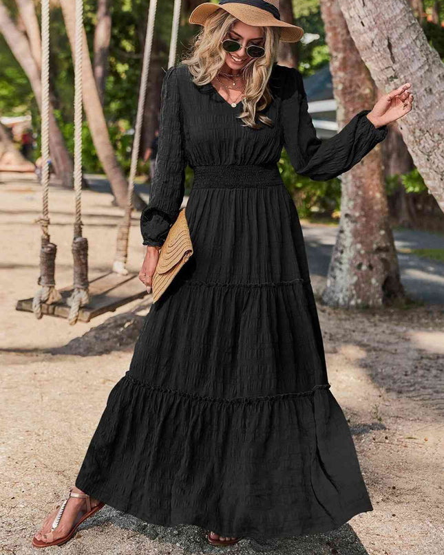 Smocked Waist V-Neck Maxi Dress