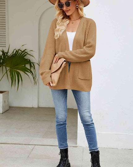 Open Front Long Sleeve Cardigan with Pockets