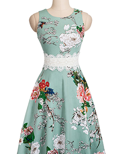 Printed Smocked Waist Sleeveless Dress