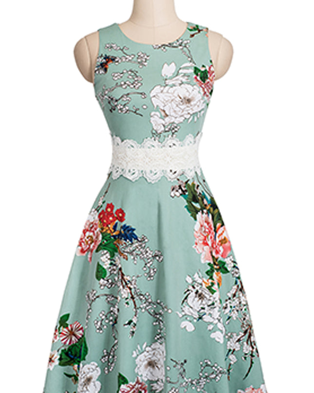 Printed Smocked Waist Sleeveless Dress