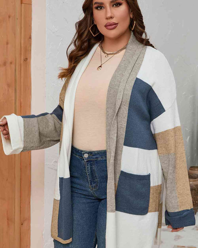 Plus Size Color Block Long Sleeve Cardigan