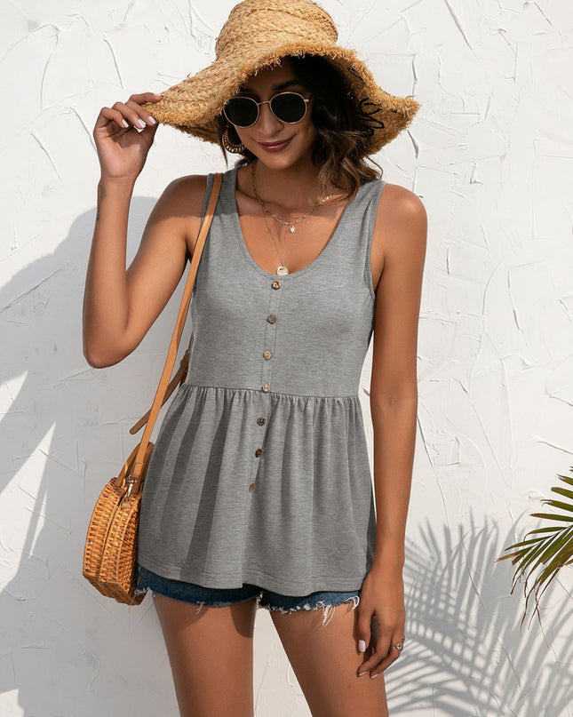 Decorative Button Scoop Neck Tank