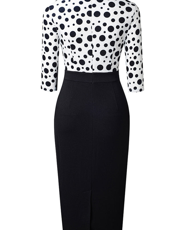 Surplice Neck Polka Dot Pencil Dress
