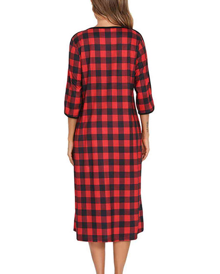 Round Neck Three-Quarter Sleeve Midi Night Dress