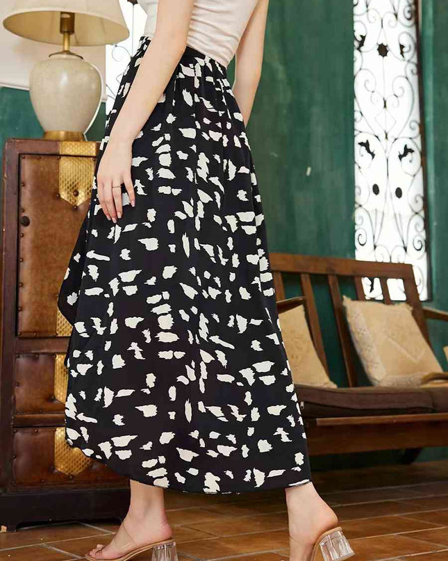 Printed Ruffled Front Slit Skirt