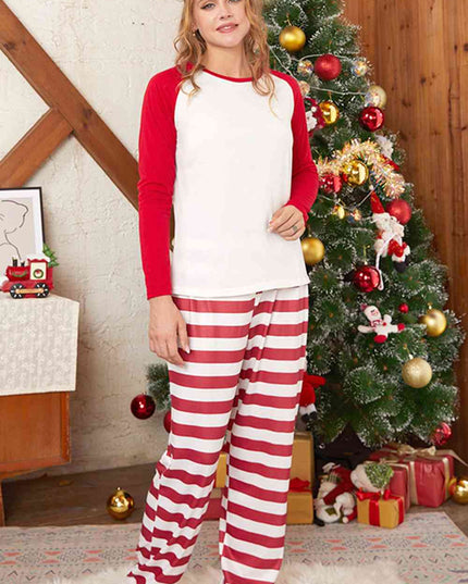 Raglan Sleeve Top and Striped Pants Set