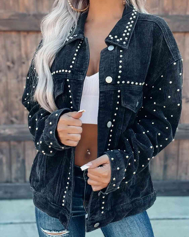 Studded Collared Neck Button Down Jacket