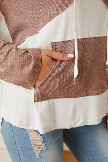 Color Block Drawstring Half Button Hoodie