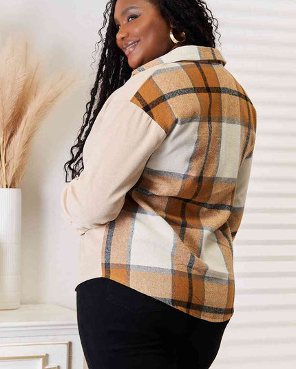 Double Take Plaid Print Dropped Shoulder Shirt