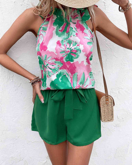 Floral Tied Round Neck Tank
