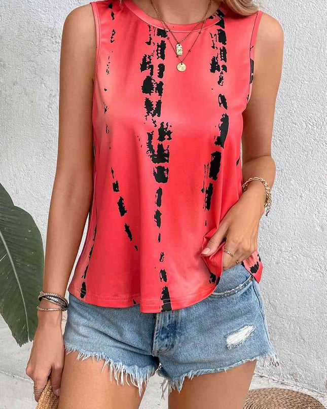 Printed Round Neck Sleeveless Tank Top