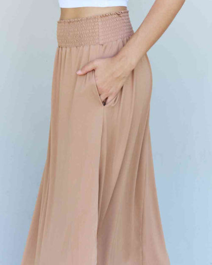 Doublju Comfort Princess Full Size High Waist Scoop Hem Maxi Skirt in Tan