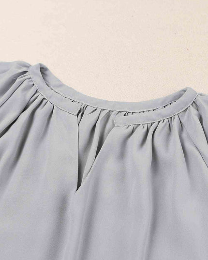 Gathered Detail Notched Neck Flutter Sleeve Top