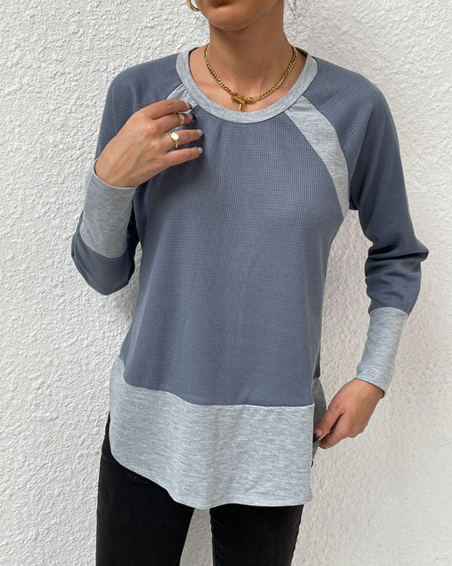 Waffle-Knit Round Neck Raglan Sleeve Tee