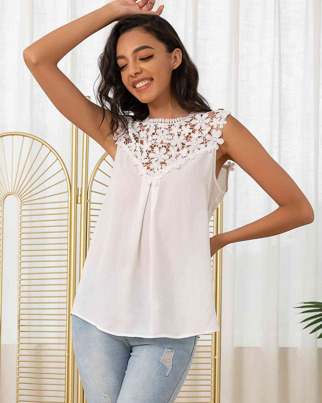 Lace Trim Round Neck Long Sleeve Tank Top