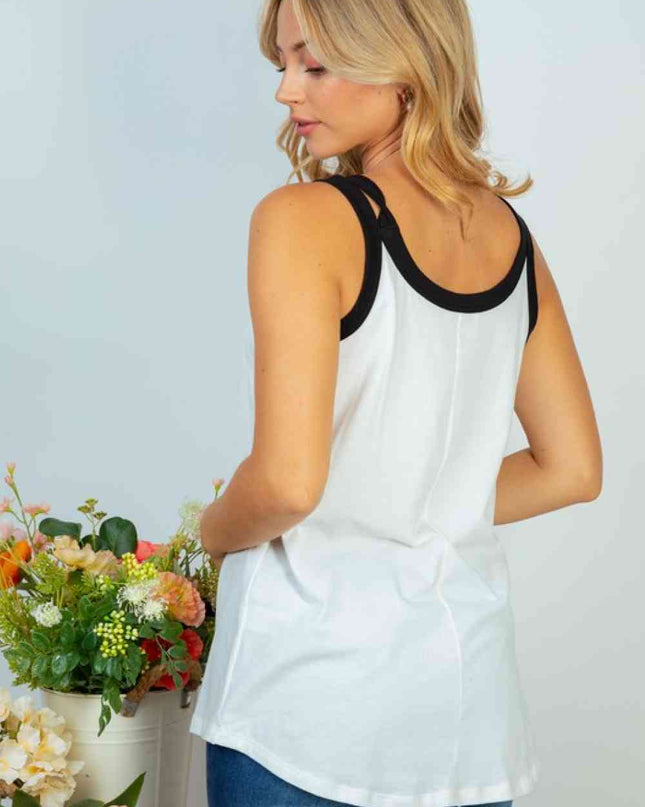 White Birch Beautiful Day Full Size Contrast Trim Sleeveless Top