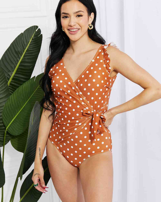 Marina West Swim Full Size Float On Ruffle Faux Wrap One-Piece in Terracotta