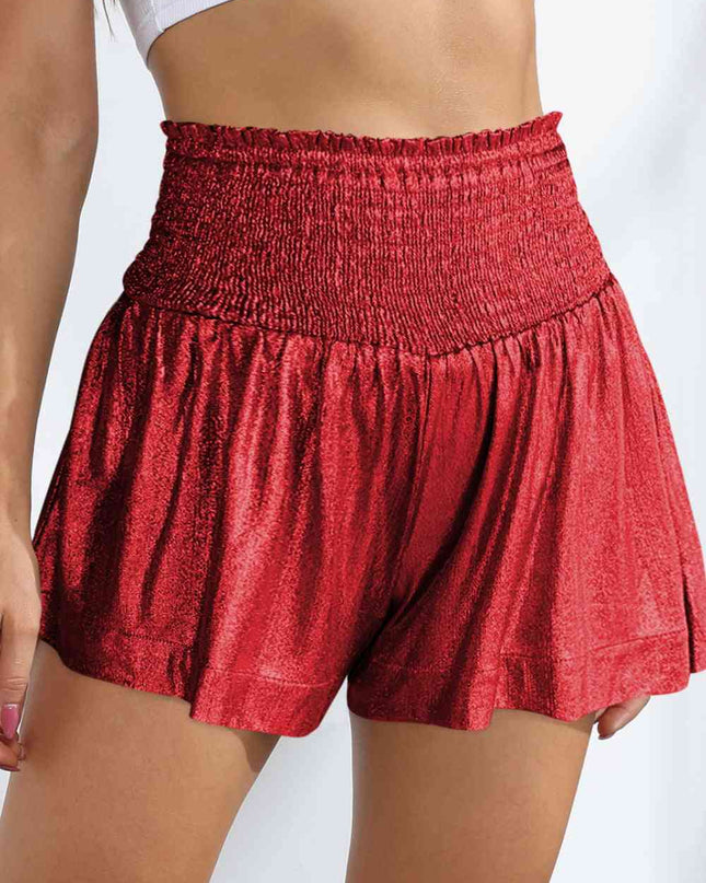 Glitter Smocked High-Waist Shorts