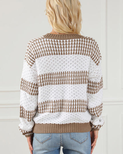 Striped Round Neck Long Sleeve Knit Top