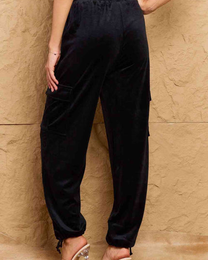 HYFVE Chic For Days High Waist Drawstring Cargo Pants in Black