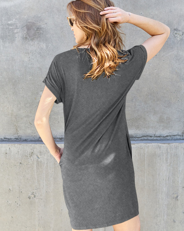 Basic Bae Full Size Round Neck Short Sleeve Dress with Pockets