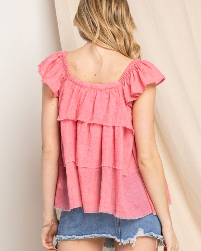 ODDI Full Size Buttoned Ruffled Top