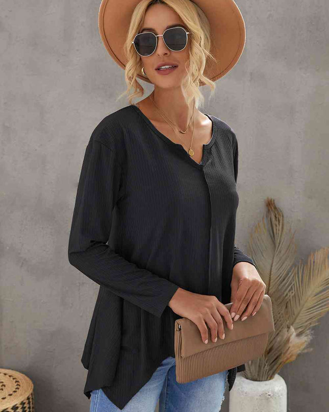 Notched Neck Asymmetric Hem Top