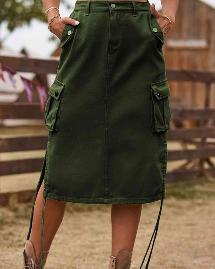Drawstring Denim Cargo Skirt