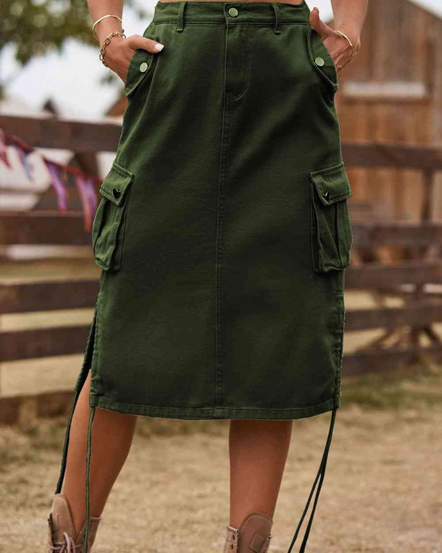 Drawstring Denim Cargo Skirt