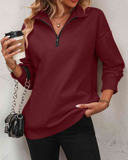 Zip-Up Dropped Shoulder Sweatshirt