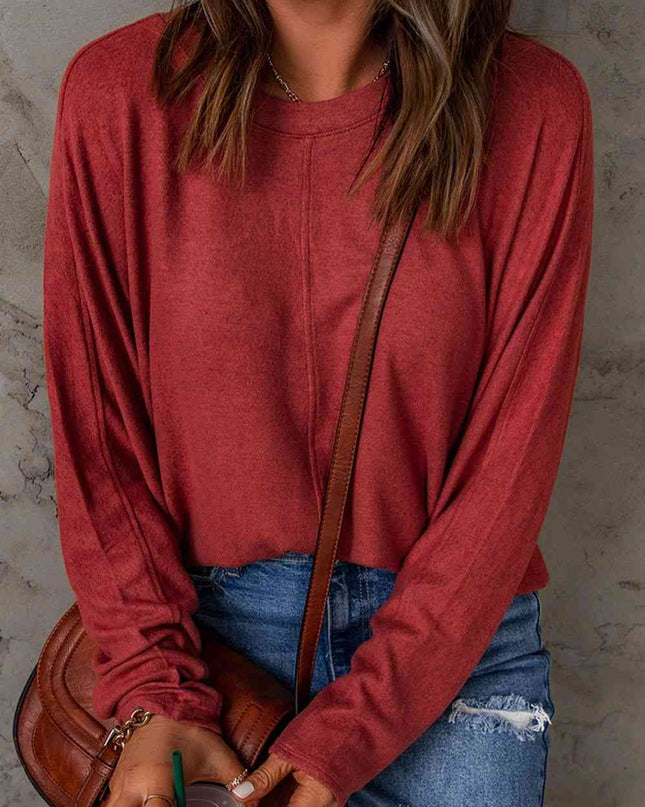Seam Detail Round Neck Long Sleeve Top