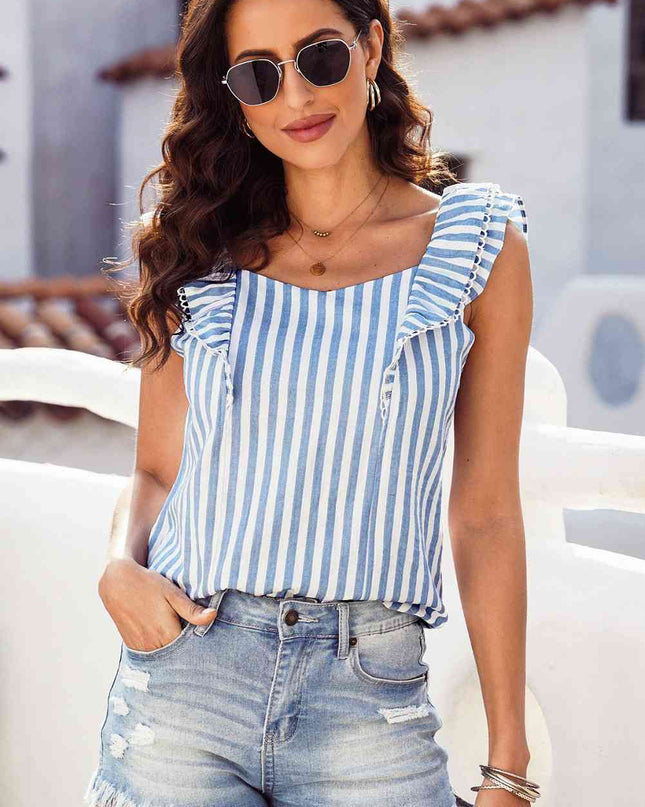 Striped Tie Back Ruffled Tank